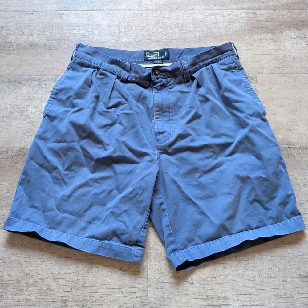 ​Polo Ralph Lauren Tyler Shorts Mens Size 34 Blue Chino Pleated 100% Cotton